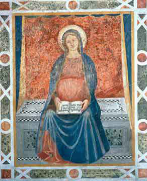 Madonna del Magnificat, afresco de Battista da Vicenza (secolo XV), te la Penitenzieria del Santuario de la Madona de la Misericordia de Monte Berico (Vicenza).