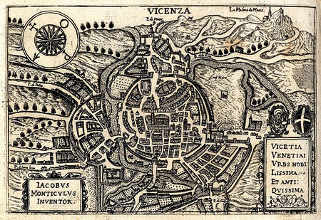 Pianta de Vicensa del 1599 fata da Giacomo Monticolo (Biblioteca Marciana de Venessia).